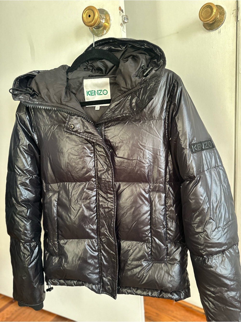 Kenzo Glossy Black Quilted Hooded Puffer Jacket